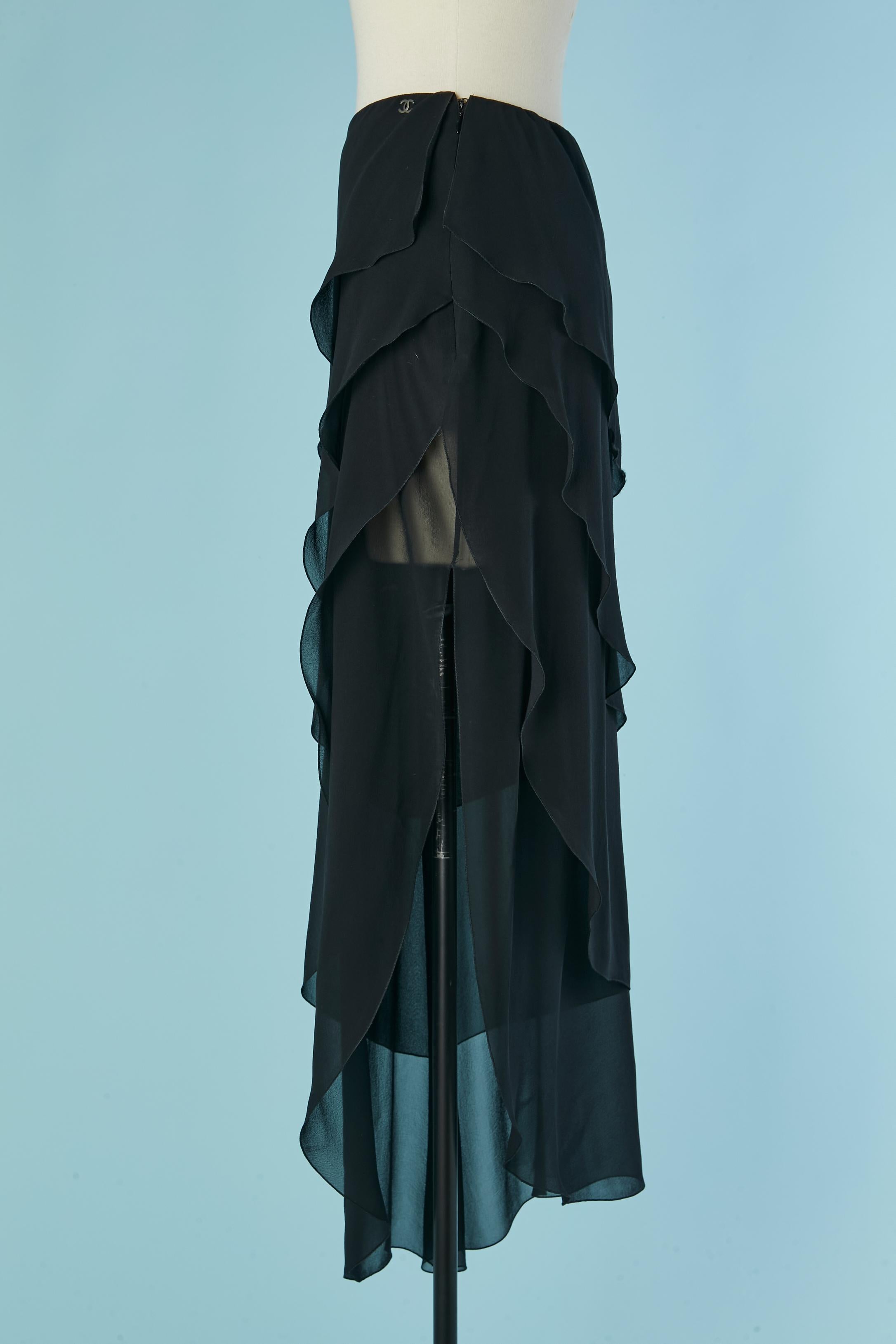 Donna Gonna in chiffon di seta nera con lacci Chanel 2000 in vendita