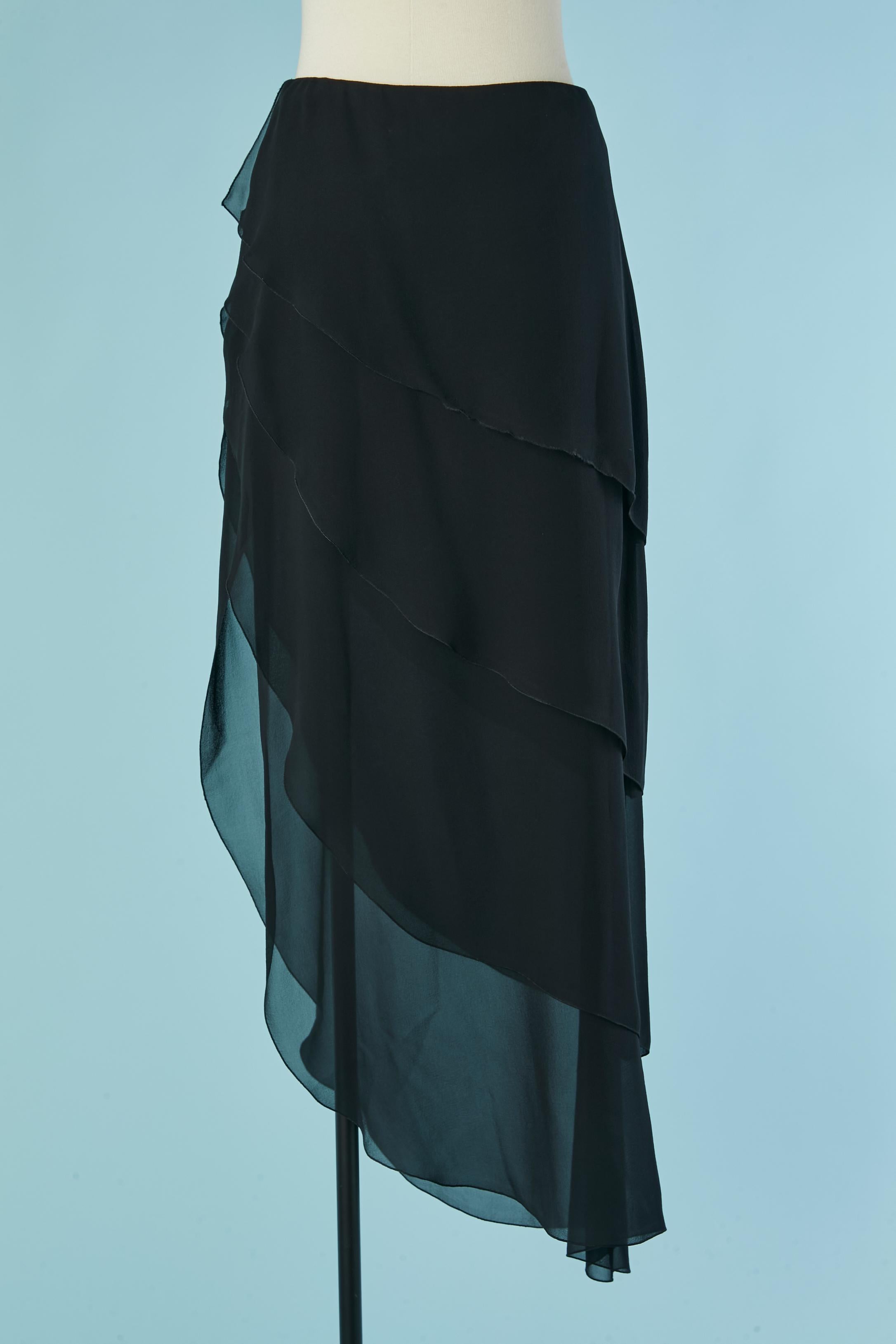 Gonna in chiffon di seta nera con lacci Chanel 2000 in vendita 1