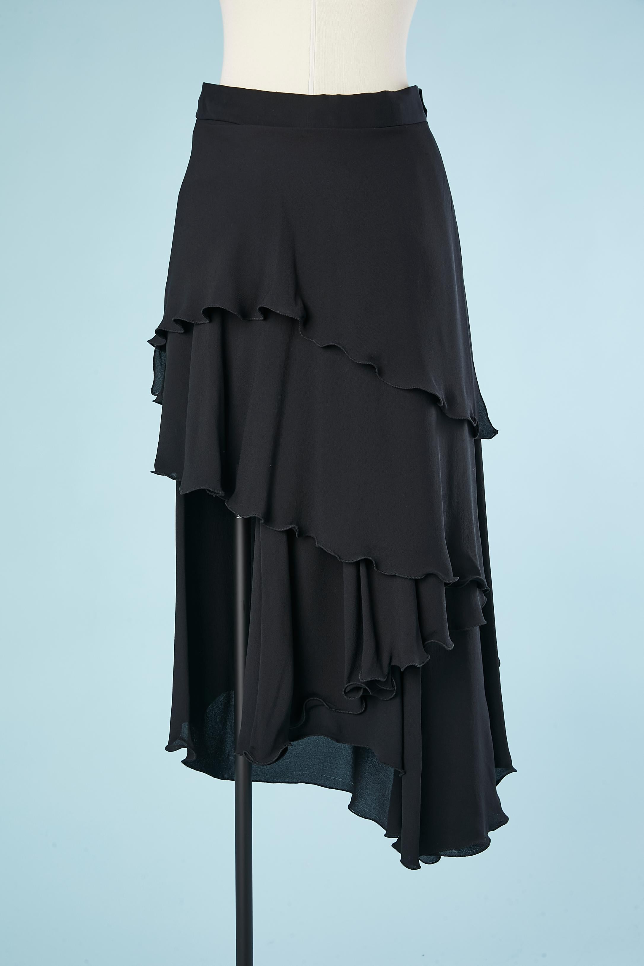 Women's Black silk chiffon skirt with ruffles Gianni Versace Couture  For Sale
