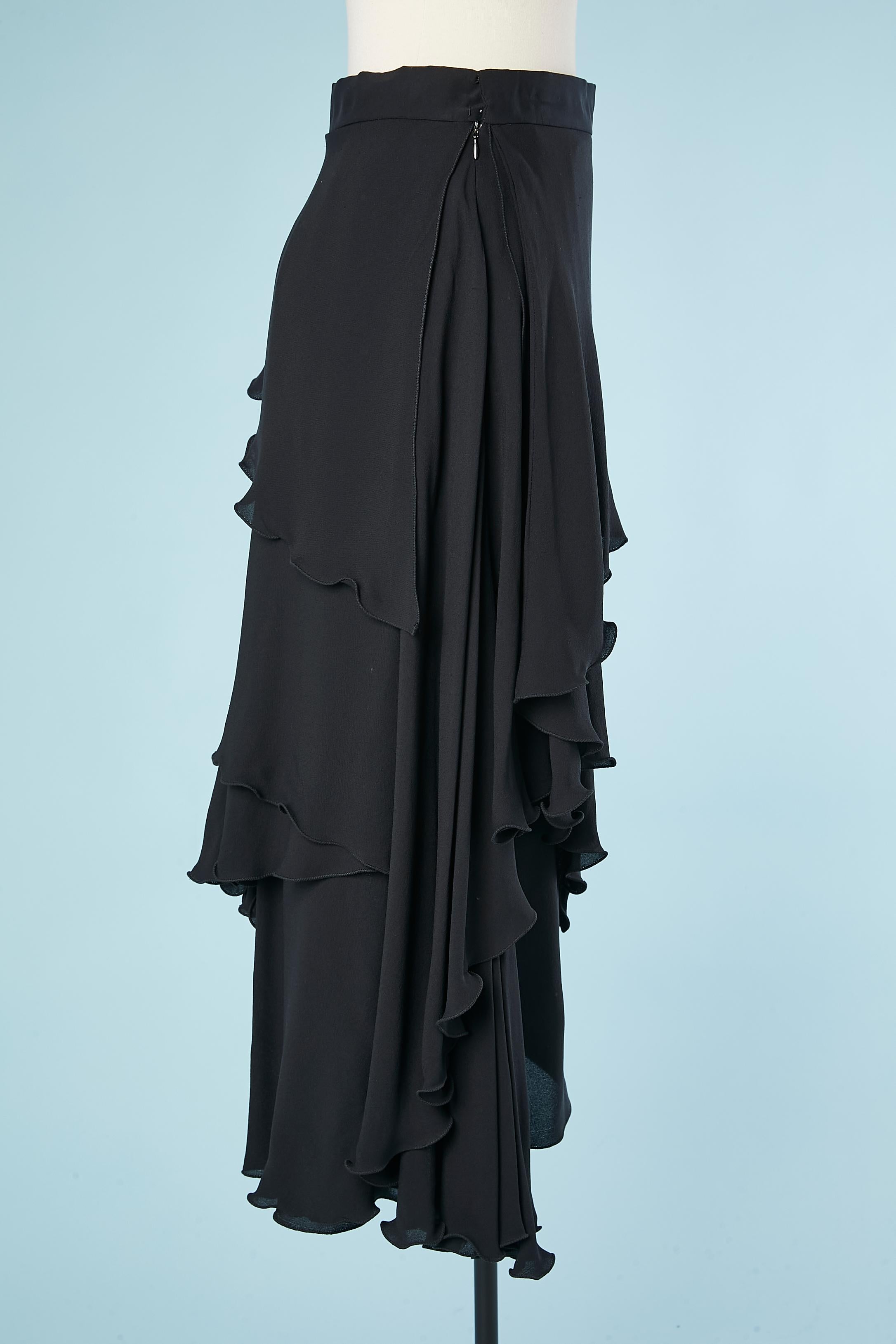 Black silk chiffon skirt with ruffles Gianni Versace Couture  For Sale 1