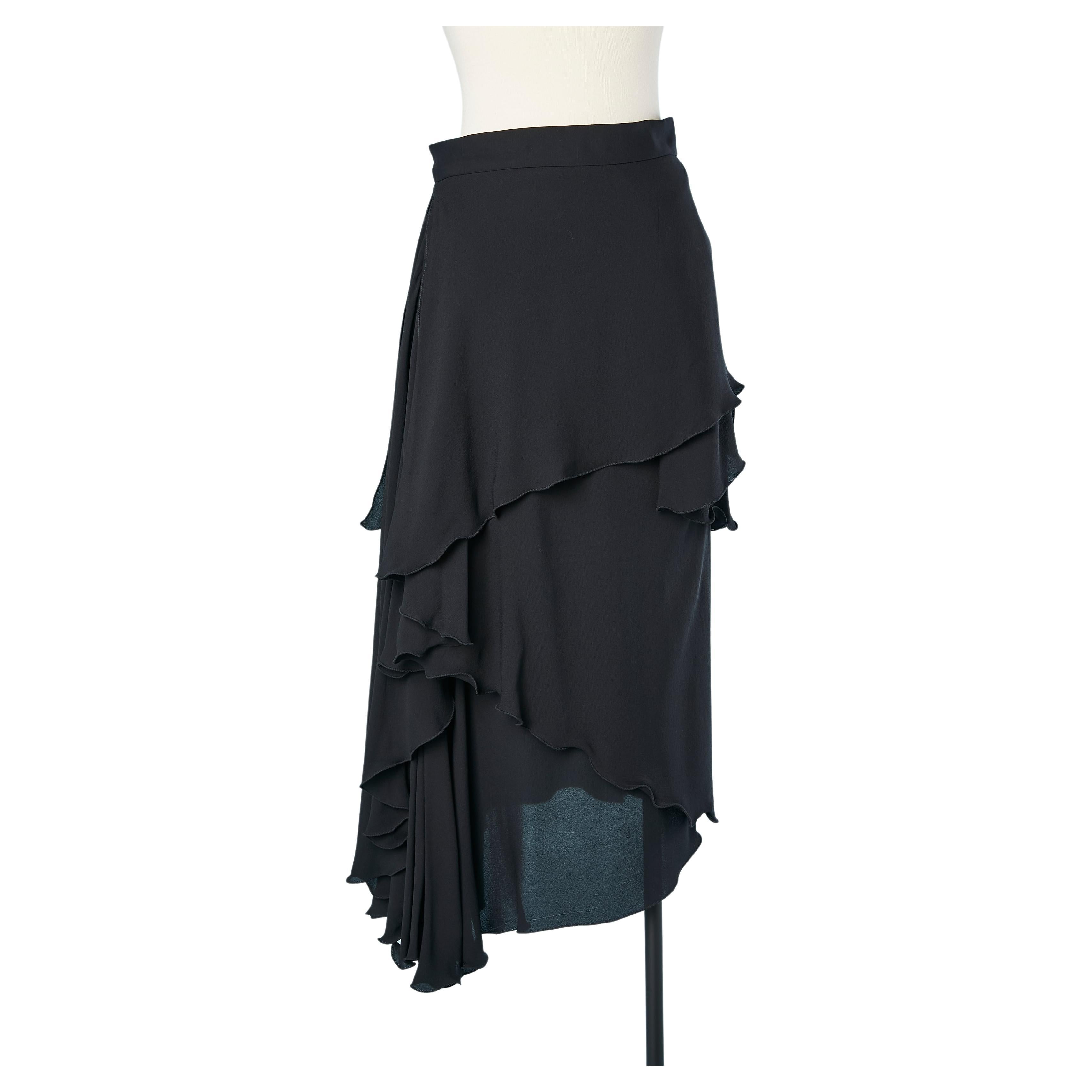 Black silk chiffon skirt with ruffles Gianni Versace Couture  For Sale