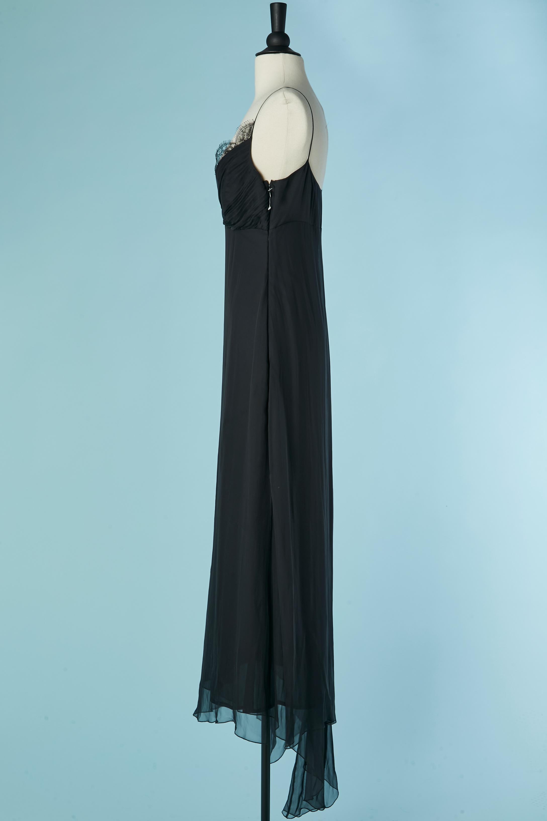 Noir Robe de soirée en mousseline de soie noire avec traîne LOLITA LEMPICKA en vente