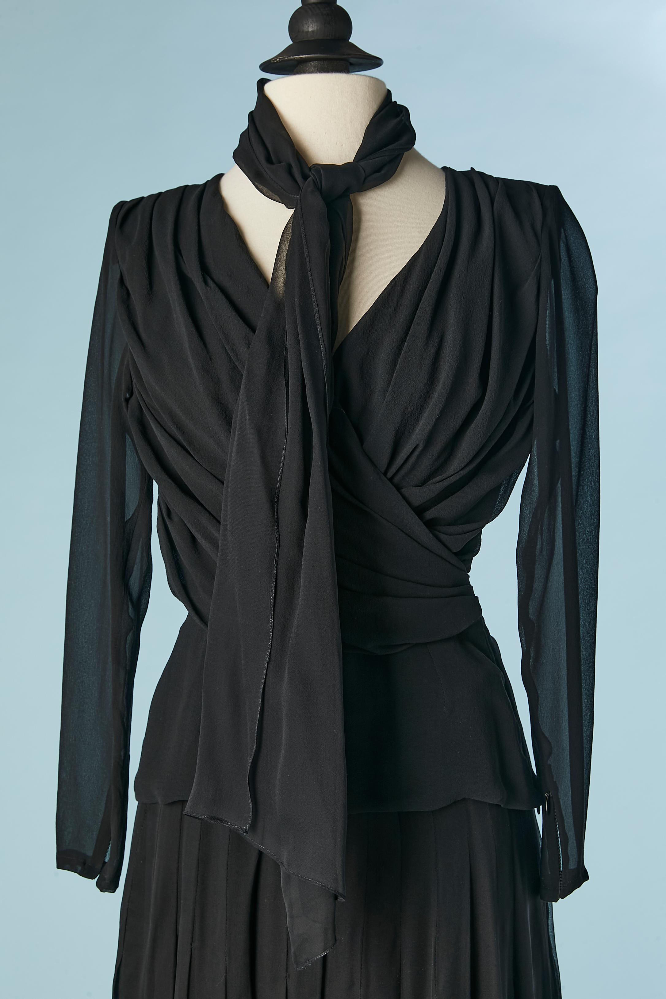 Women's Black silk chiffon top , skirt and scarf ensemble GIVENCHY Nouvelle Boutique For Sale