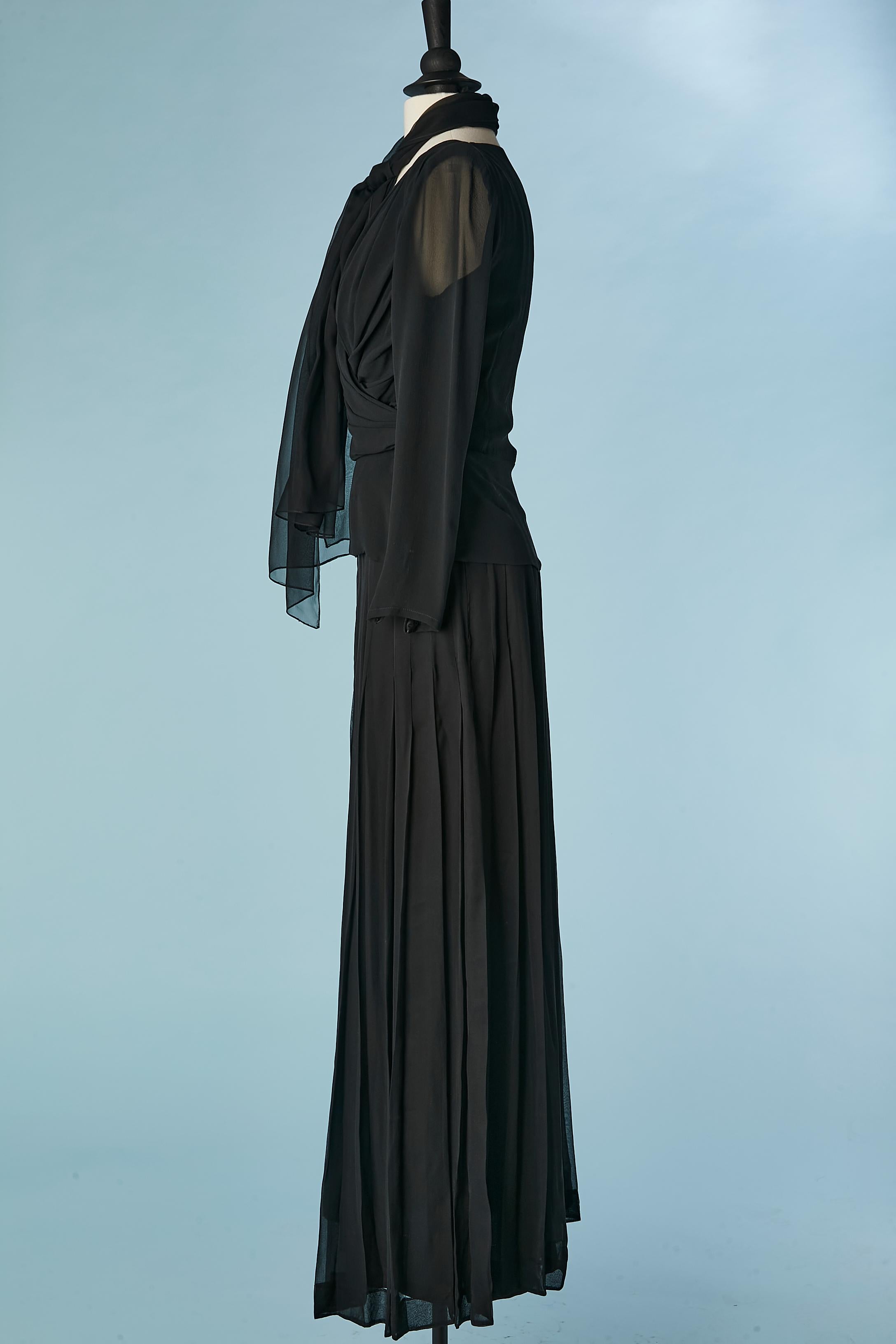 Black silk chiffon top , skirt and scarf ensemble GIVENCHY Nouvelle Boutique For Sale 1