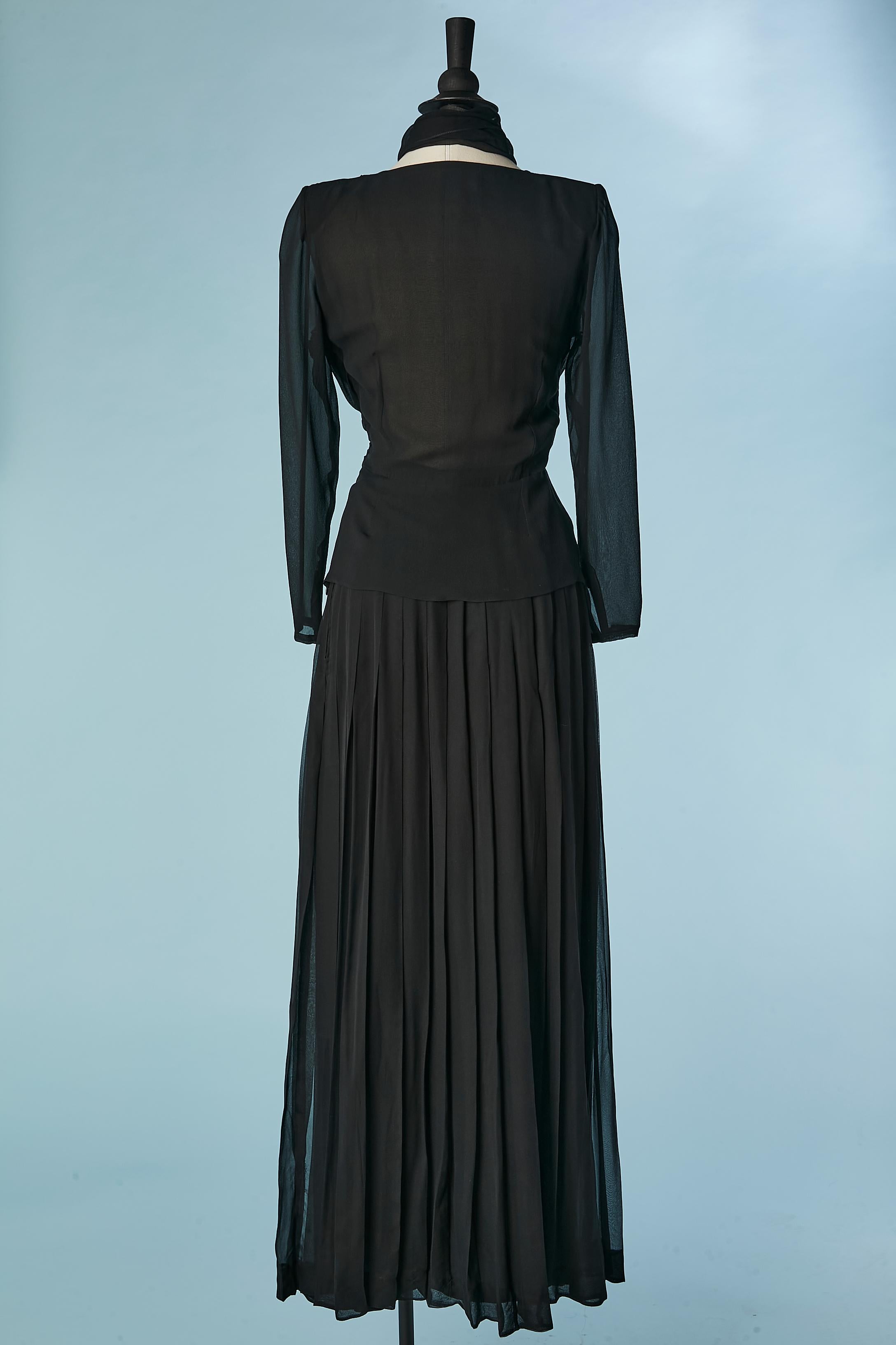 Black silk chiffon top , skirt and scarf ensemble GIVENCHY Nouvelle Boutique For Sale 2
