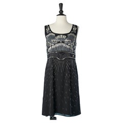 Black silk cocktail dress with beads and lurex thread embroderies John Galliano