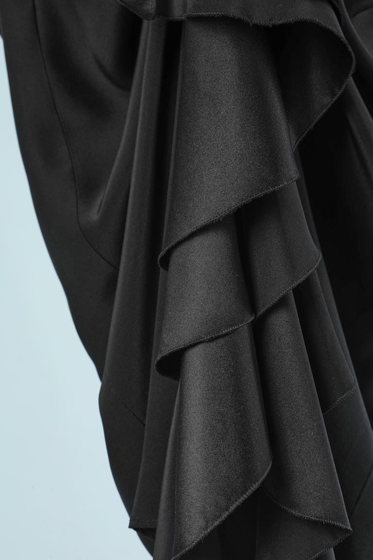 Women's Black silk cocktail dress with bow and oversize sleeves with tiny ruban bow 