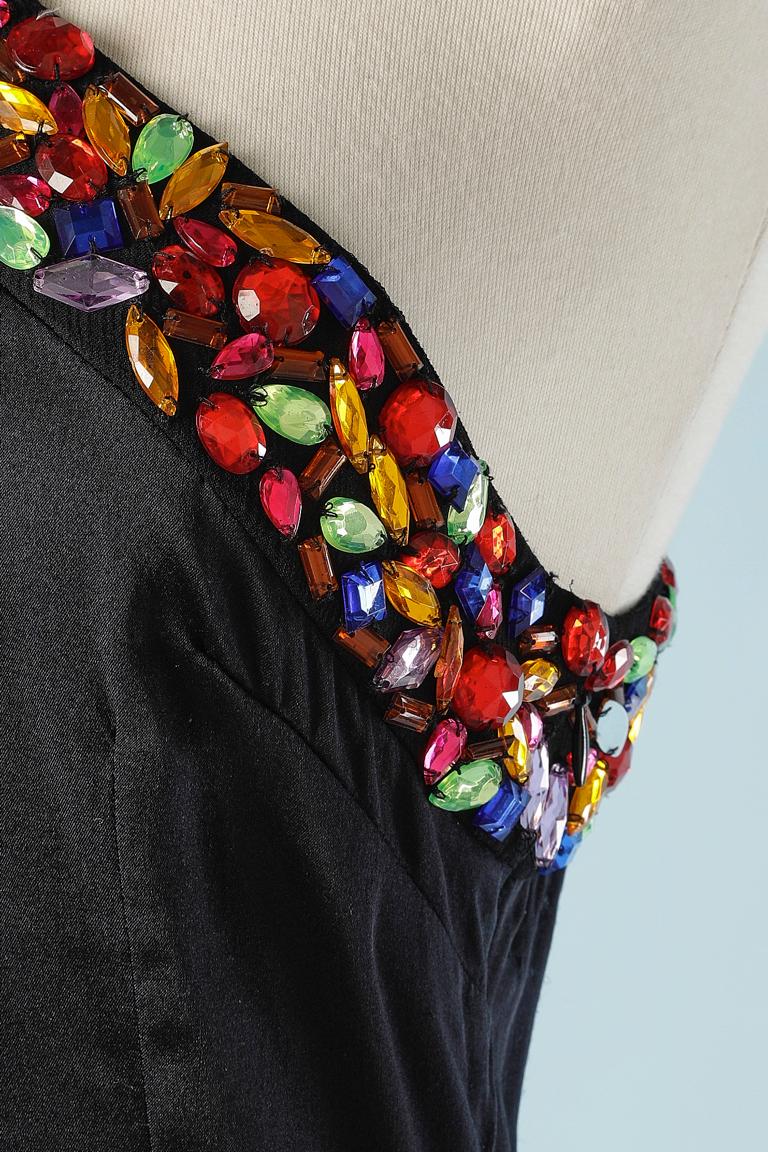 Women's Black silk cocktail dress with colorfull rhinestone embellishment GF Ferré  For Sale