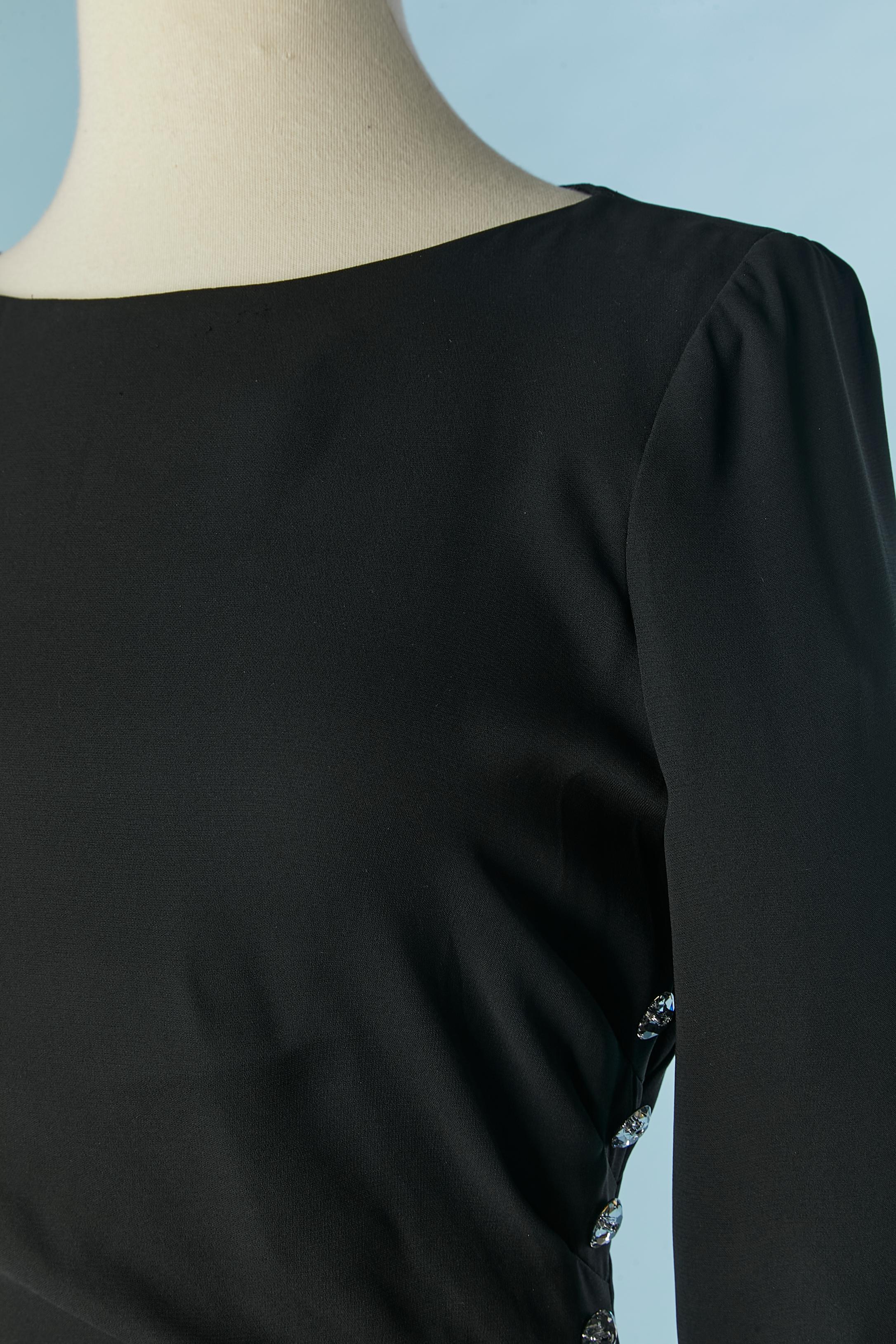 Black silk cocktail dress with glass buttons on the side Azzaro  In Excellent Condition For Sale In Saint-Ouen-Sur-Seine, FR
