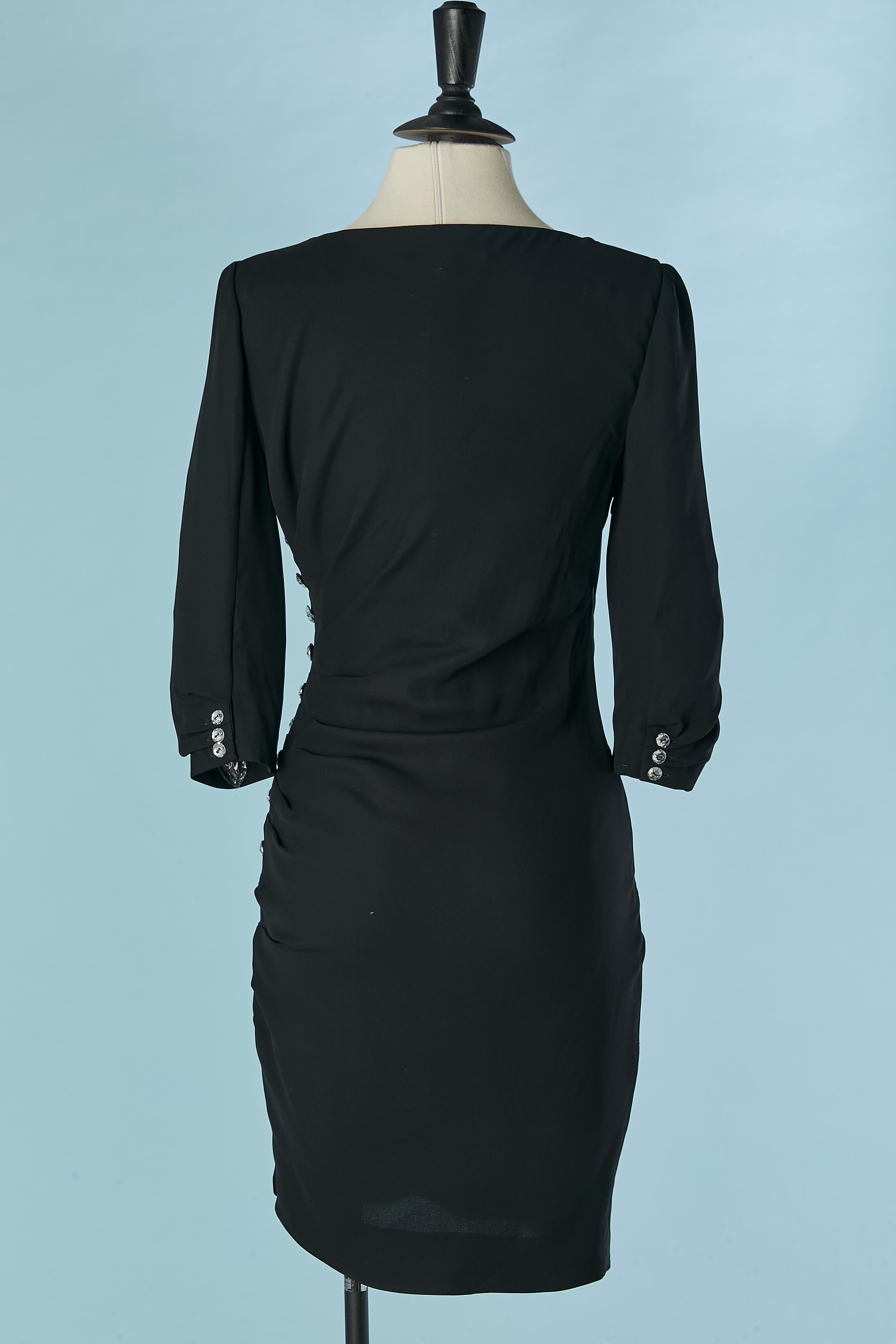 Black silk cocktail dress with glass buttons on the side Azzaro  For Sale 2