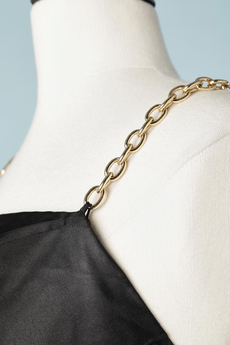 Women's Black silk cocktail dress with gold metal chain and pendants Louis Vuitton  For Sale