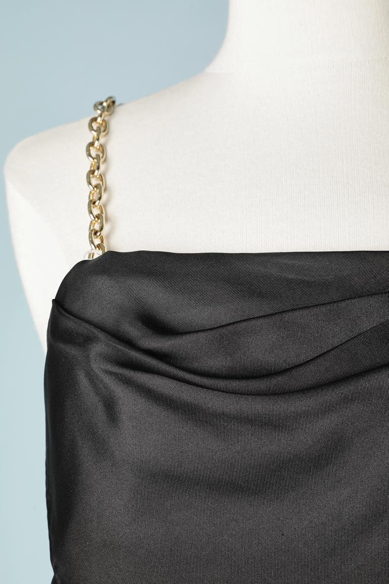 Black silk cocktail dress with gold metal chain and pendants Louis Vuitton  For Sale 1