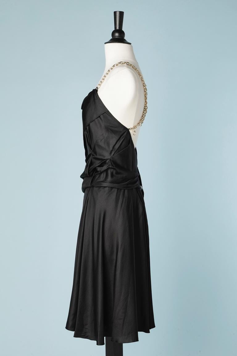 Black silk cocktail dress with gold metal chain and pendants Louis Vuitton  For Sale 3