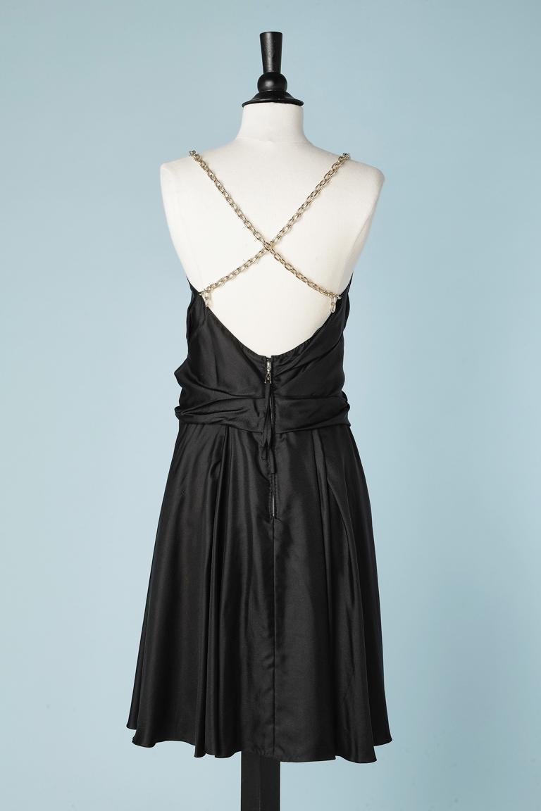 Black silk cocktail dress with gold metal chain and pendants Louis Vuitton  For Sale 4