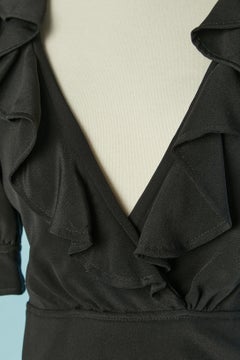 Black silk cocktail dress with ruffles along neckline CHLOE