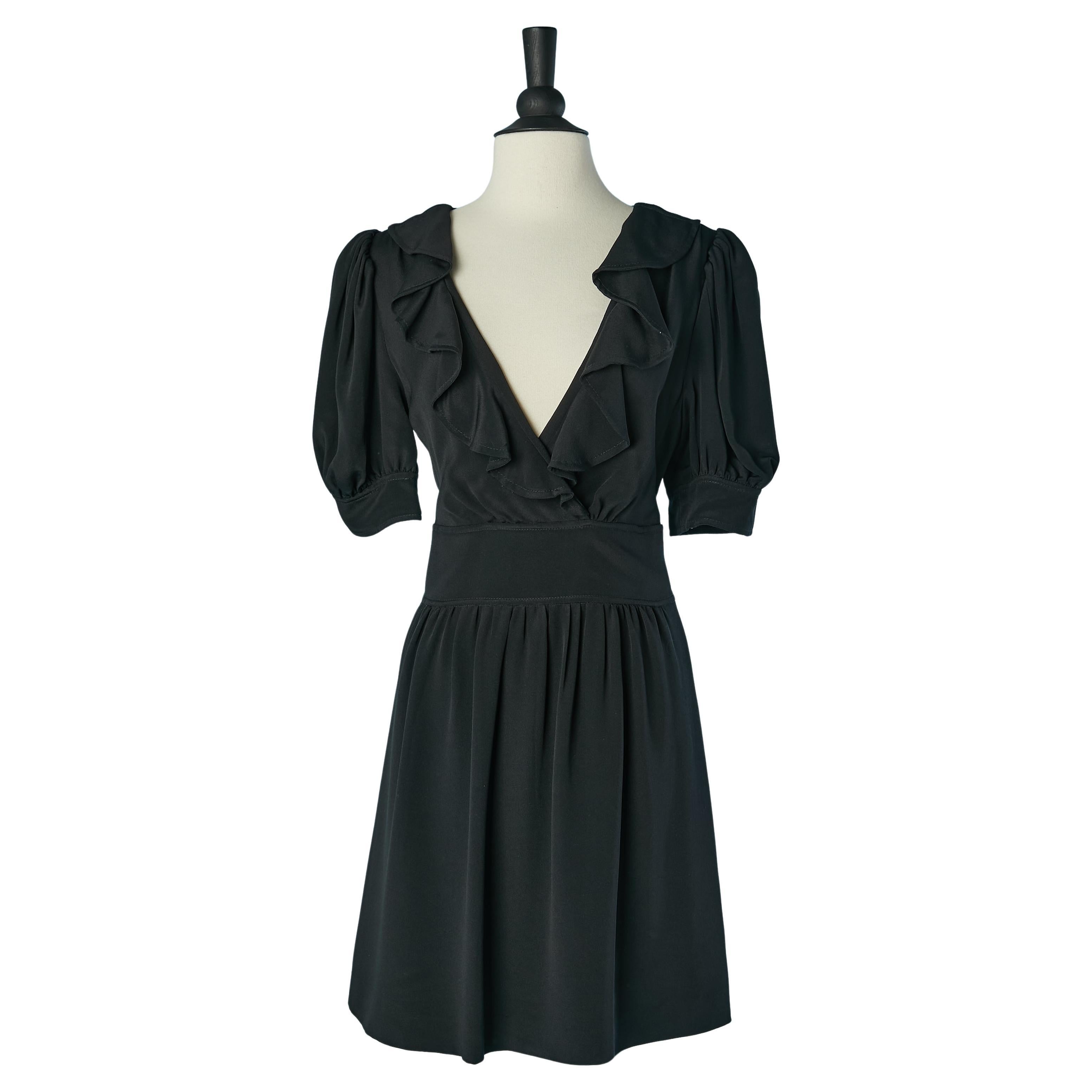 Black silk cocktail dress with ruffles along neckline CHLOE For Sale