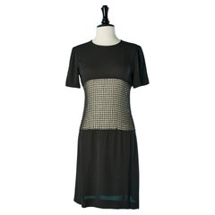 Black silk cocktail dress with see-through tulle Yves Saint Laurent Rive Gauche 