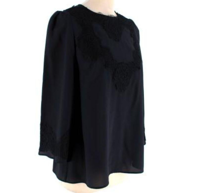 Dolce & Gabbana Black Silk Crepe de Chine Lace Trimmed Blouse - xxs In Good Condition For Sale In London, GB