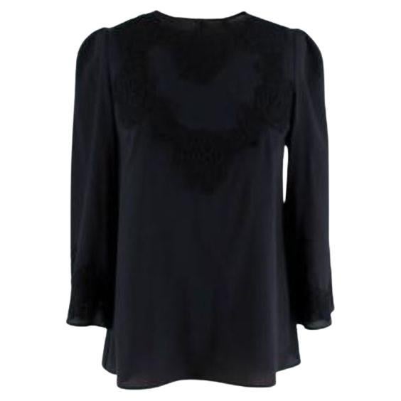 Dolce & Gabbana Black Silk Crepe de Chine Lace Trimmed Blouse - xxs For Sale
