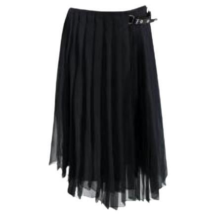 Fendi Black Silk Crepe Pleated Belted Skirt - M For Sale