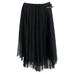Fendi Black Silk Crepe Pleated Belted Skirt - M