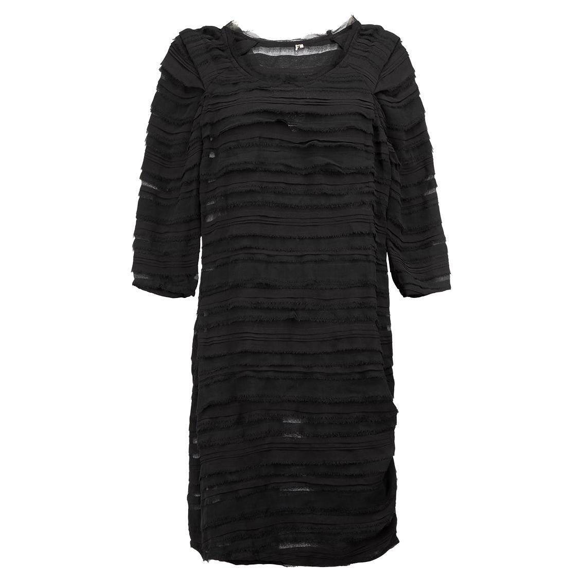 Black Sheer Fray Layered Detail Mini Dress Size XXS For Sale