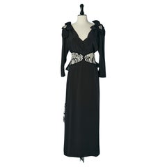 Black silk dress with zebra pattern belt, rhinestone and bow DANIEL ROLAND