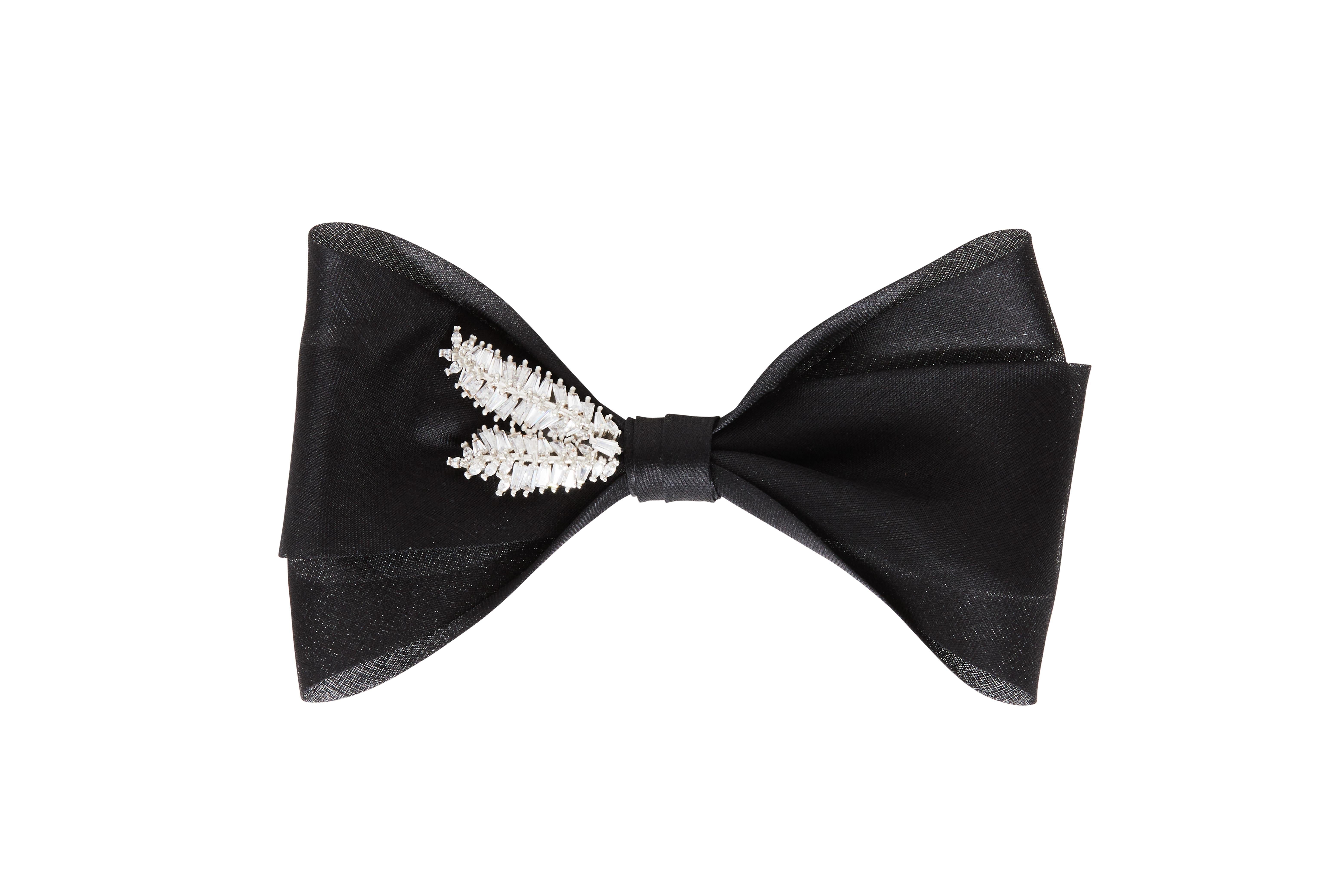 Women's or Men's Black silk embellished papillon tie NWOT 