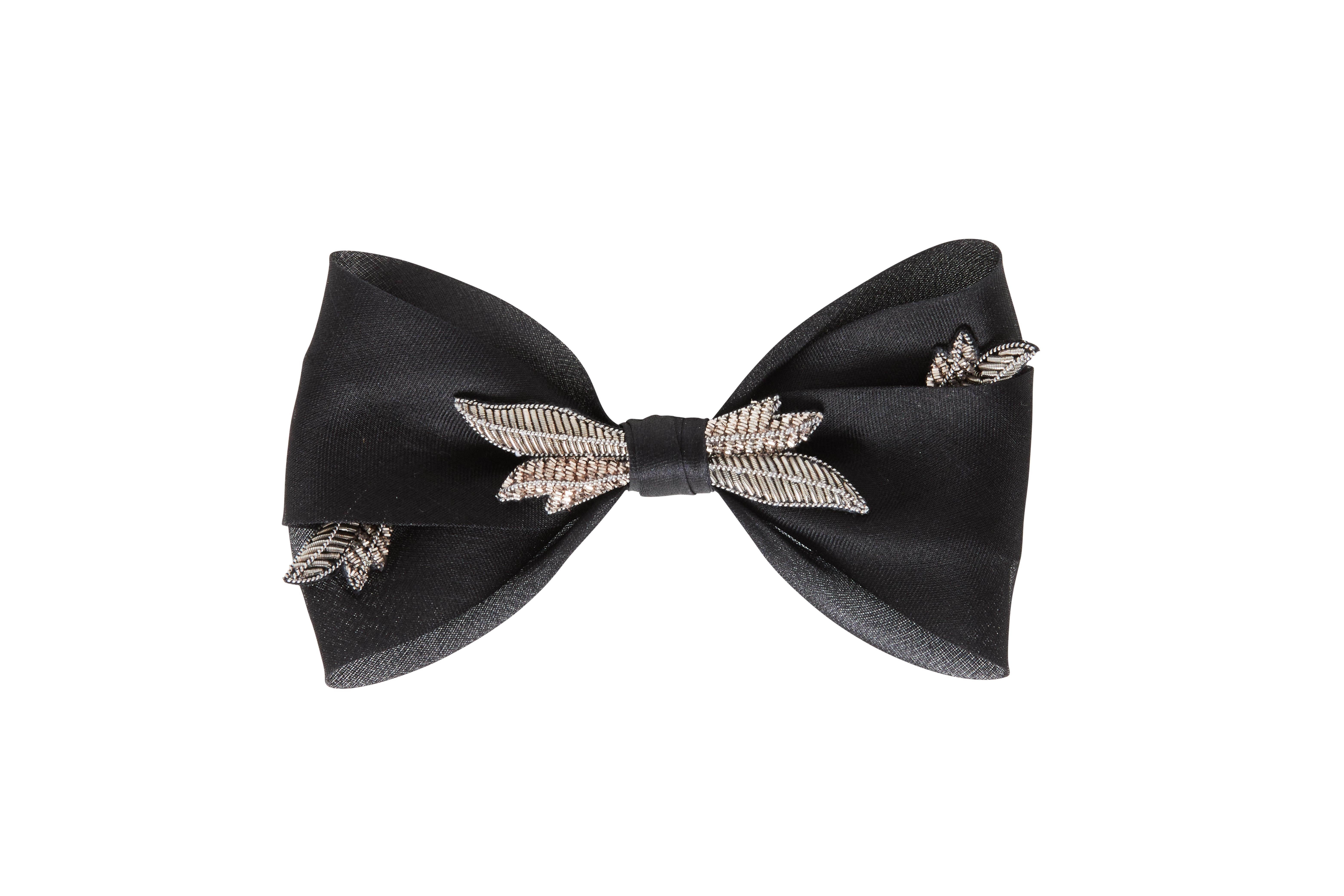 Women's or Men's Black silk embellished papillon tie NWOT 