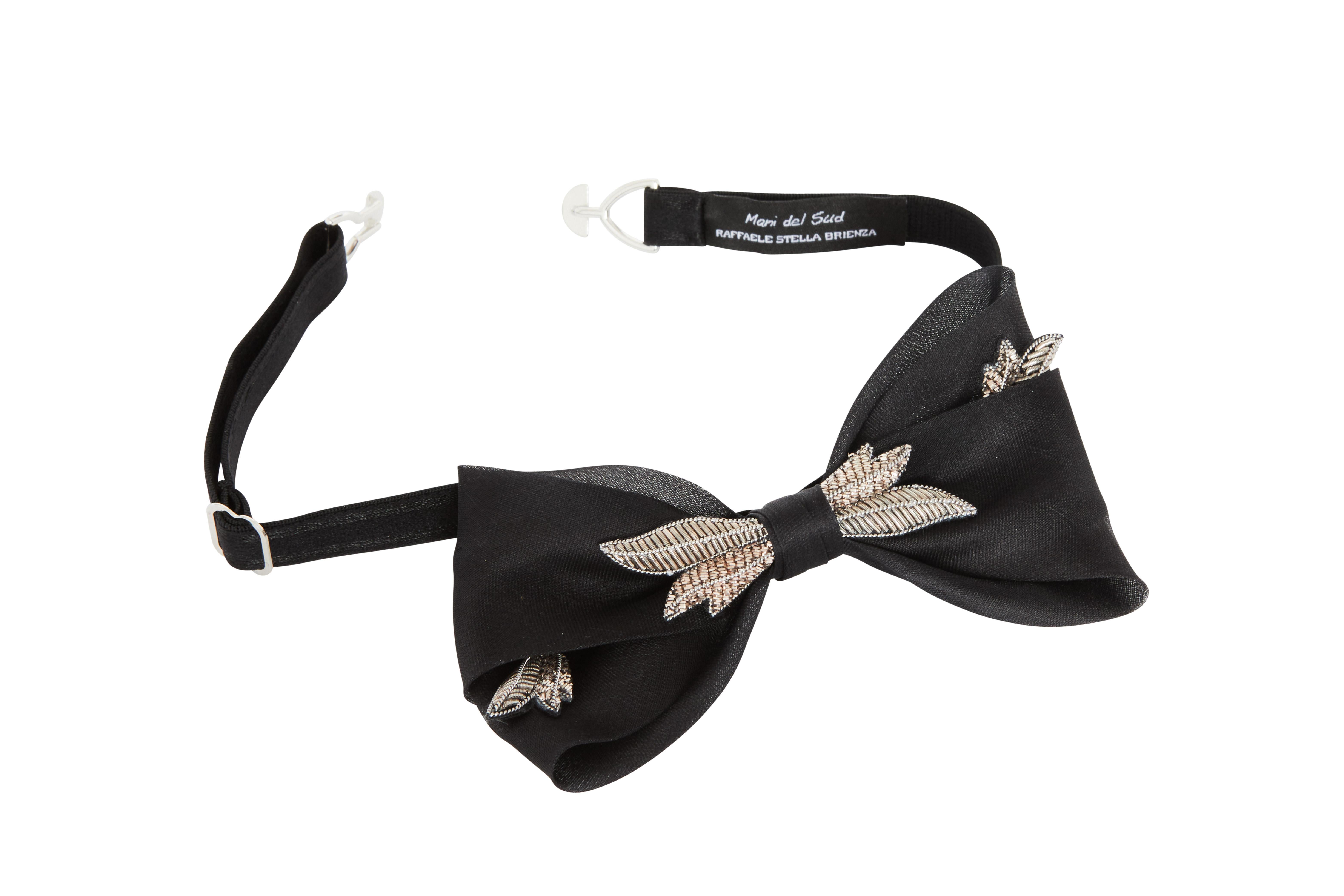 Black silk embellished papillon tie NWOT  1