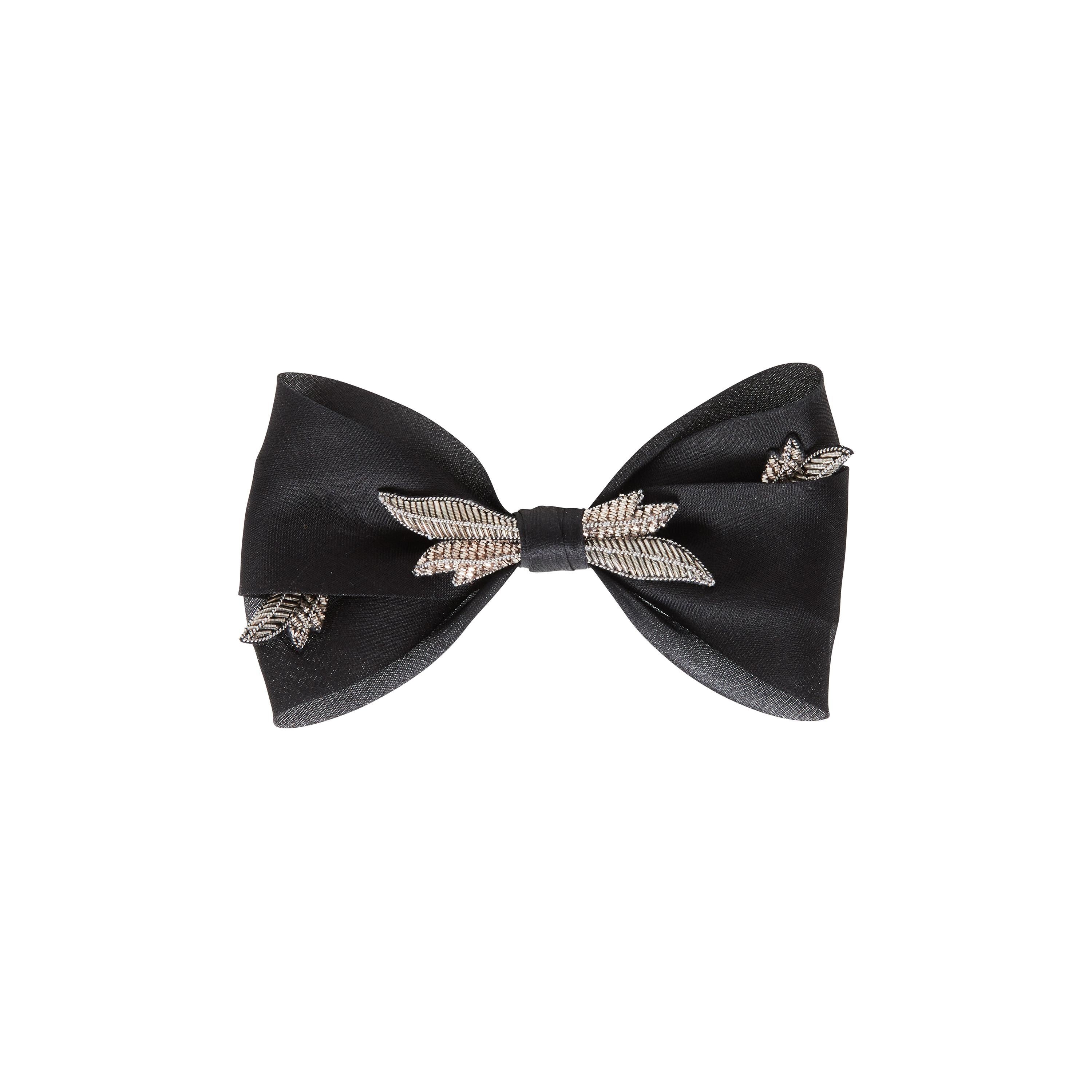 Black silk embellished papillon tie NWOT 
