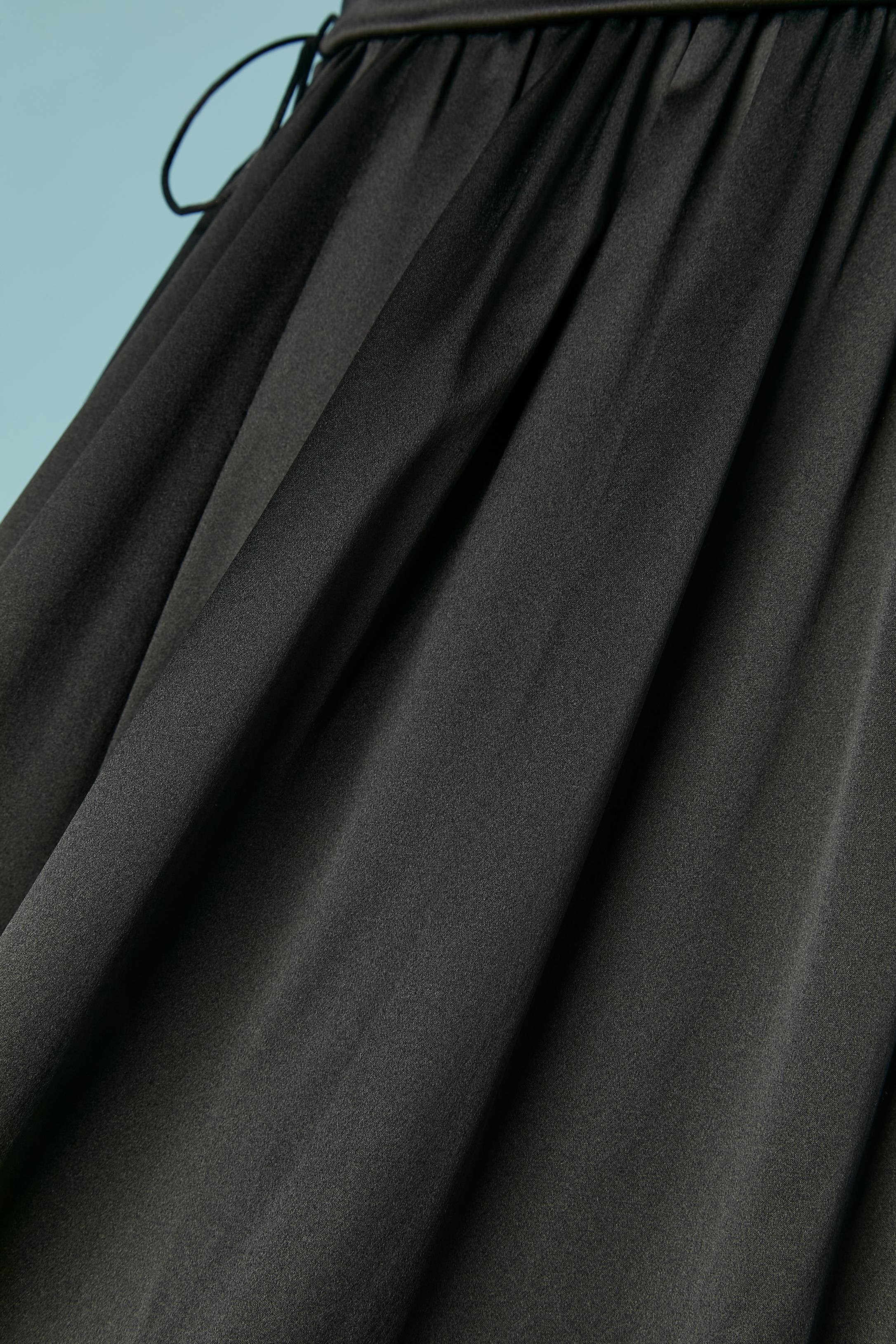 Black silk evening draped dress with laces and eyelet on the side ROCHAS In Excellent Condition For Sale In Saint-Ouen-Sur-Seine, FR