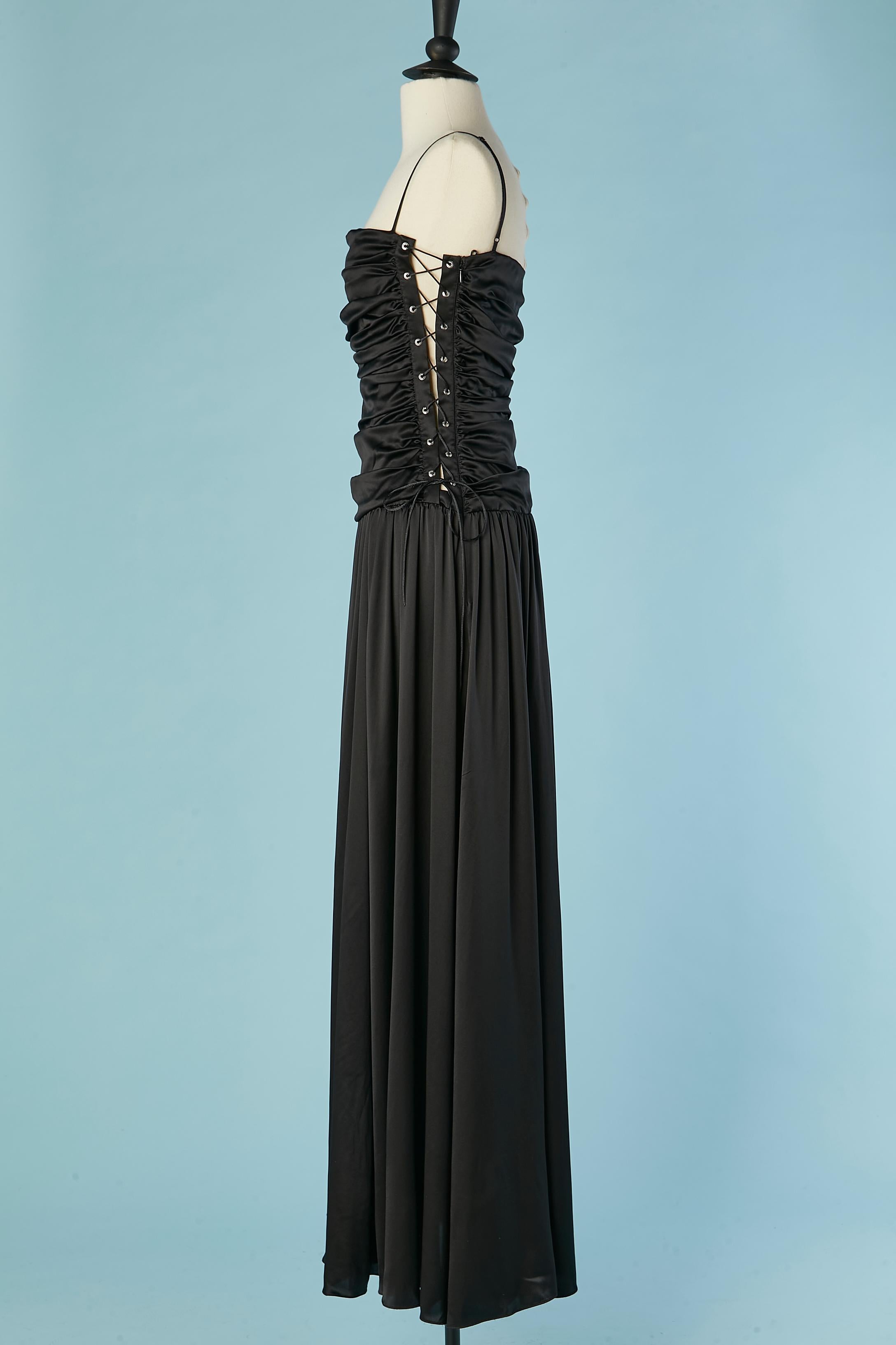 Women's Black silk evening draped dress with laces and eyelet on the side ROCHAS For Sale