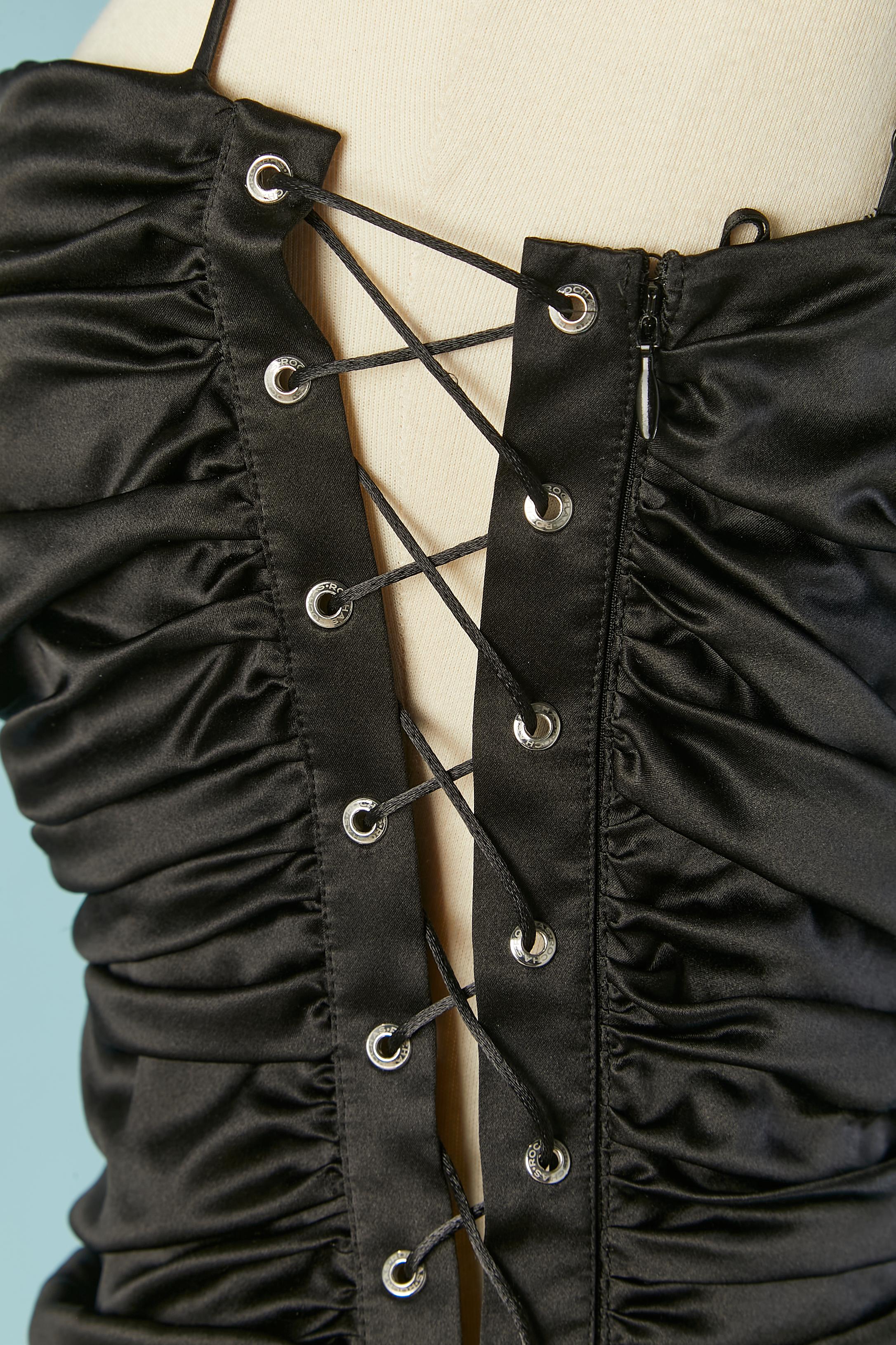 Black silk evening draped dress with laces and eyelet on the side ROCHAS For Sale 1