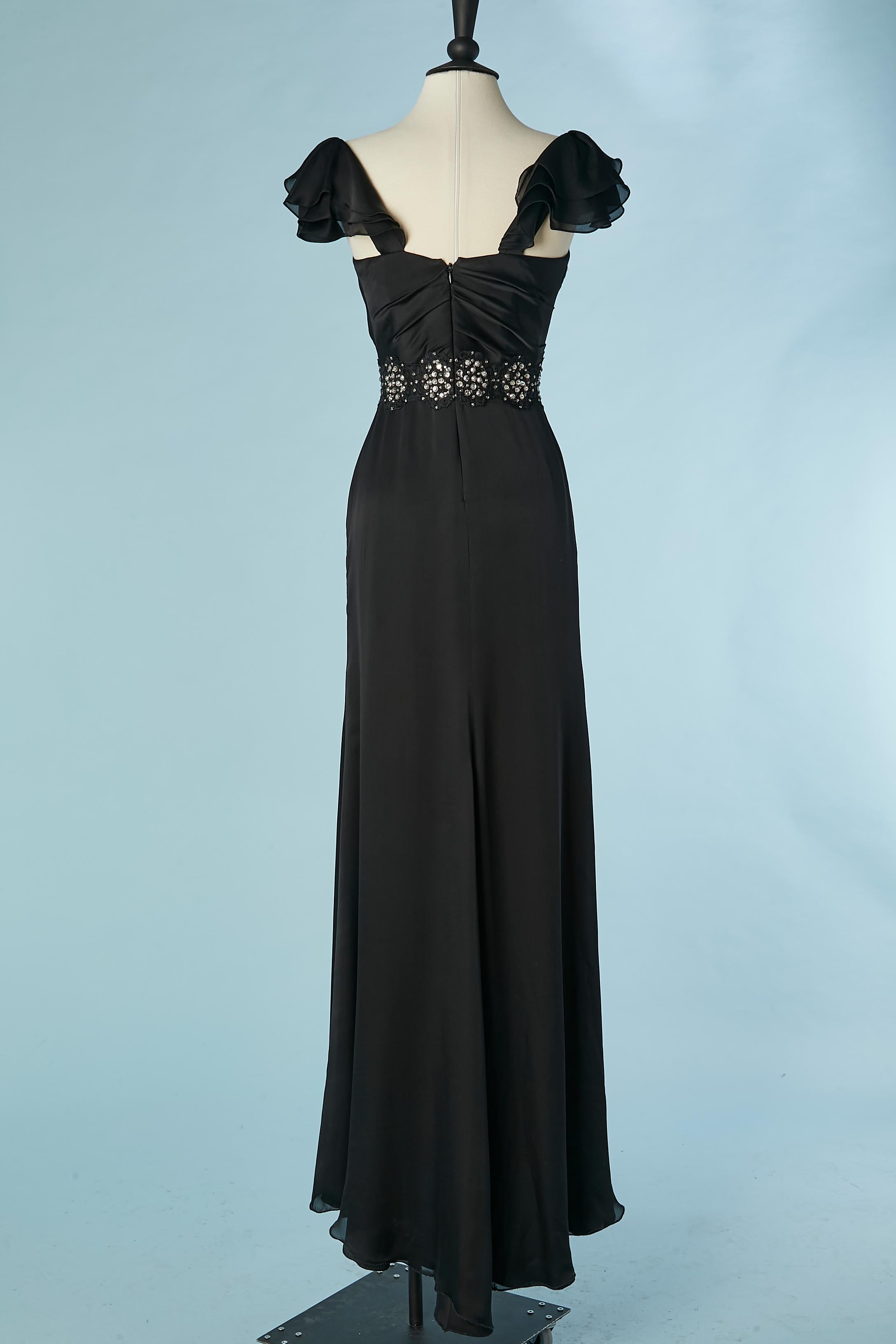 Black silk evening dress with lace and rhinestone waist band Lorena Sarbu  For Sale 1