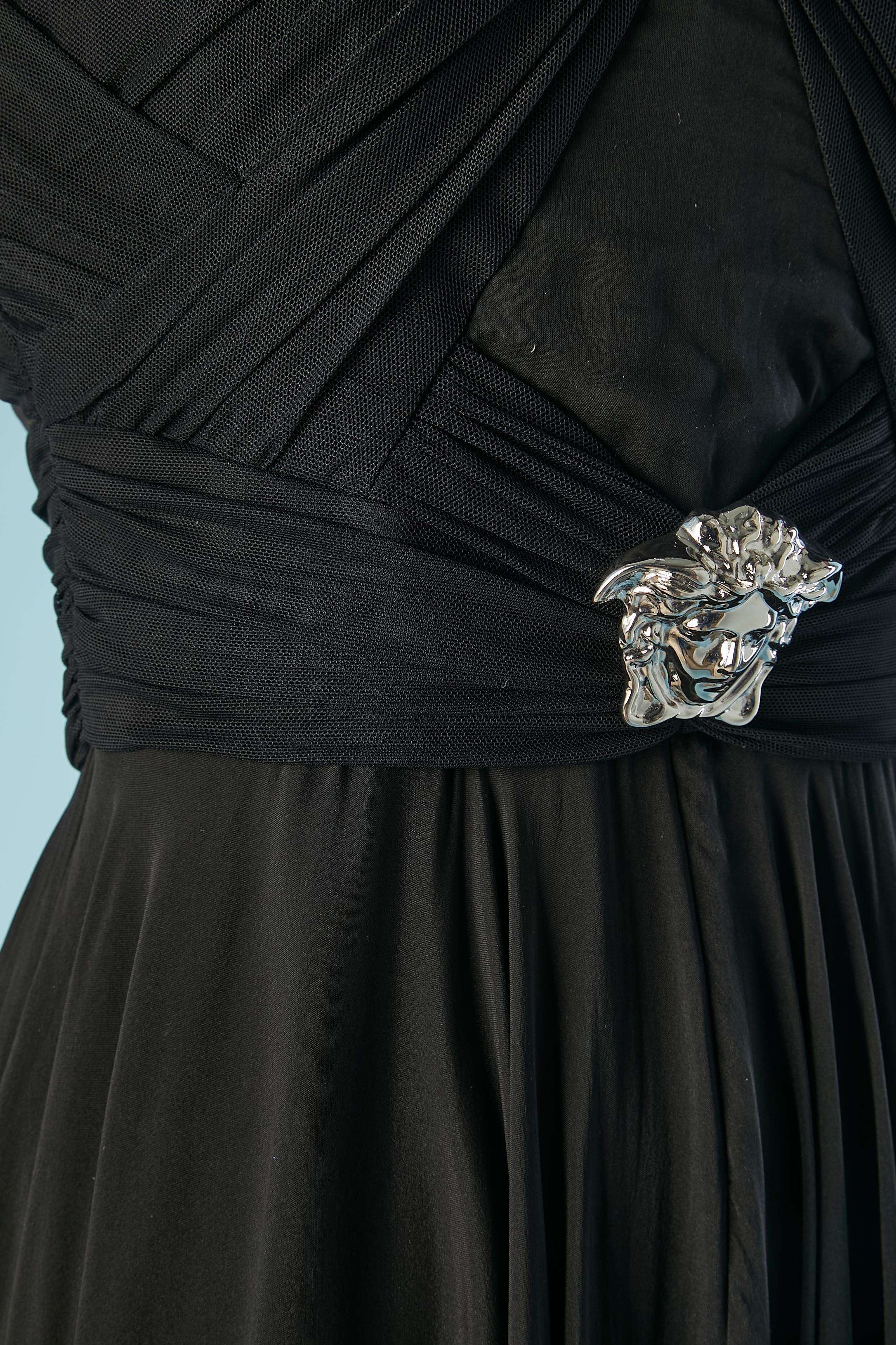 Women's Black silk evening dress with silver metal Medusa Versace 3500€ For Sale