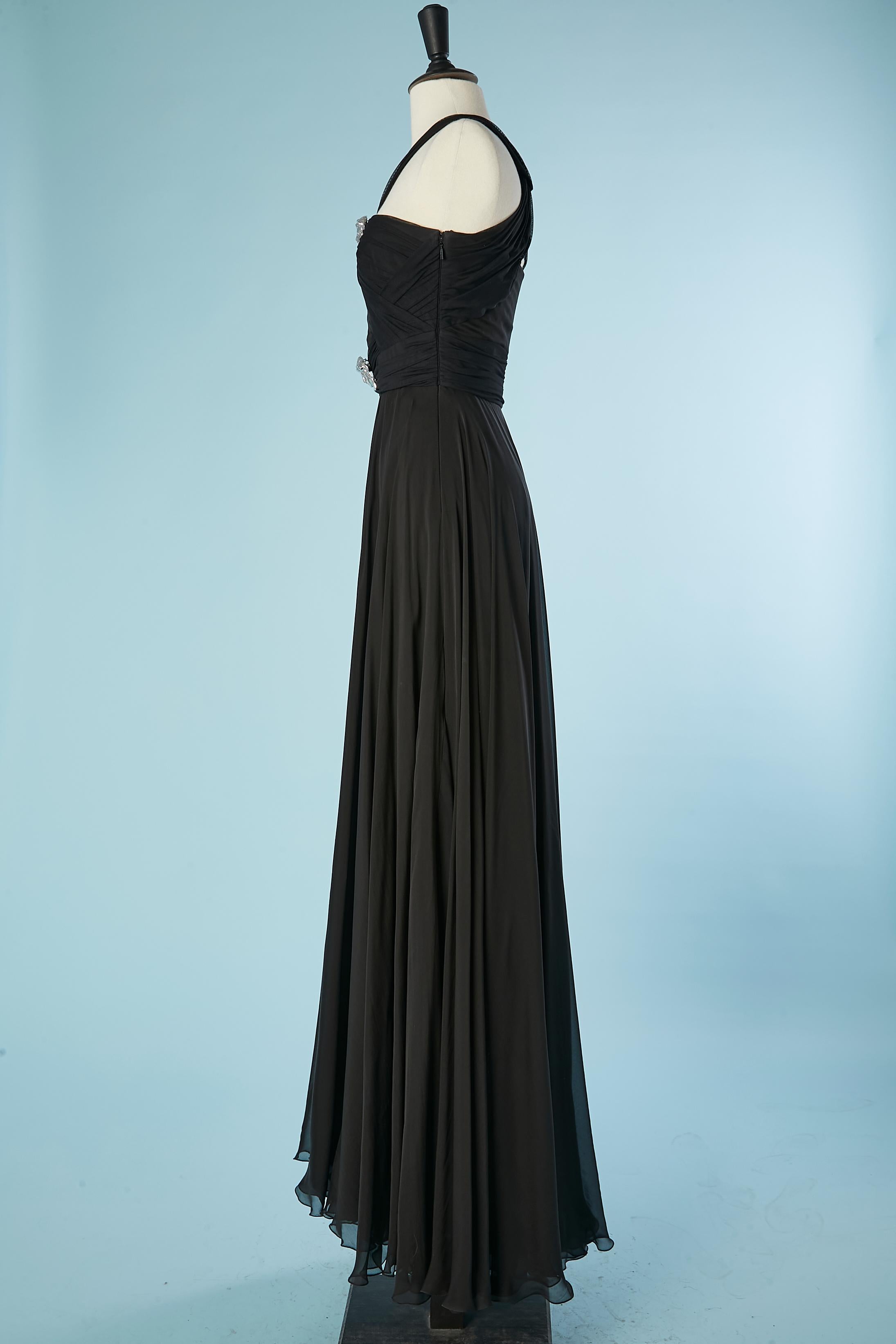 Black silk evening dress with silver metal Medusa Versace 3500€ For Sale 1