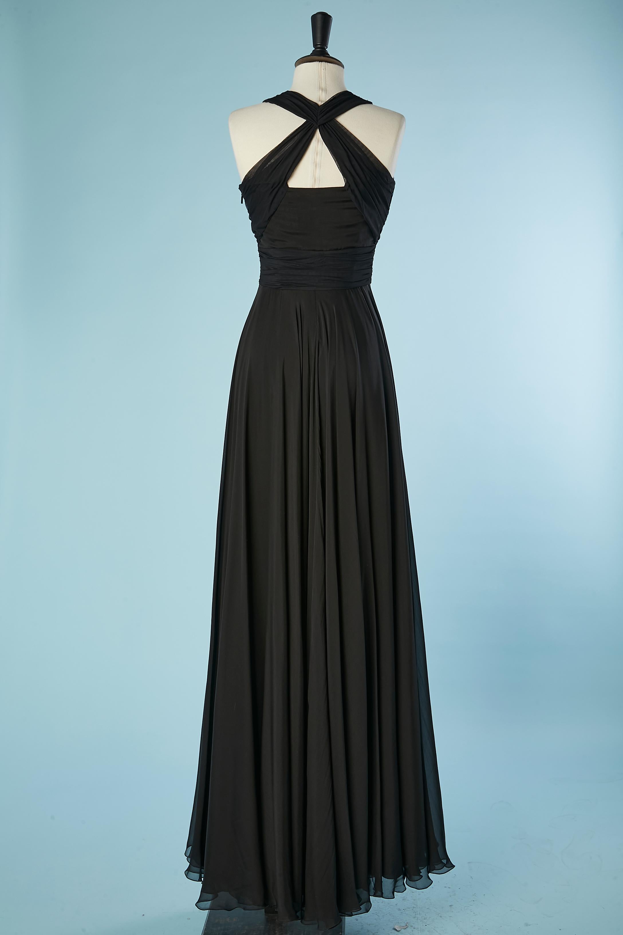 Black silk evening dress with silver metal Medusa Versace 3500€ For Sale 2
