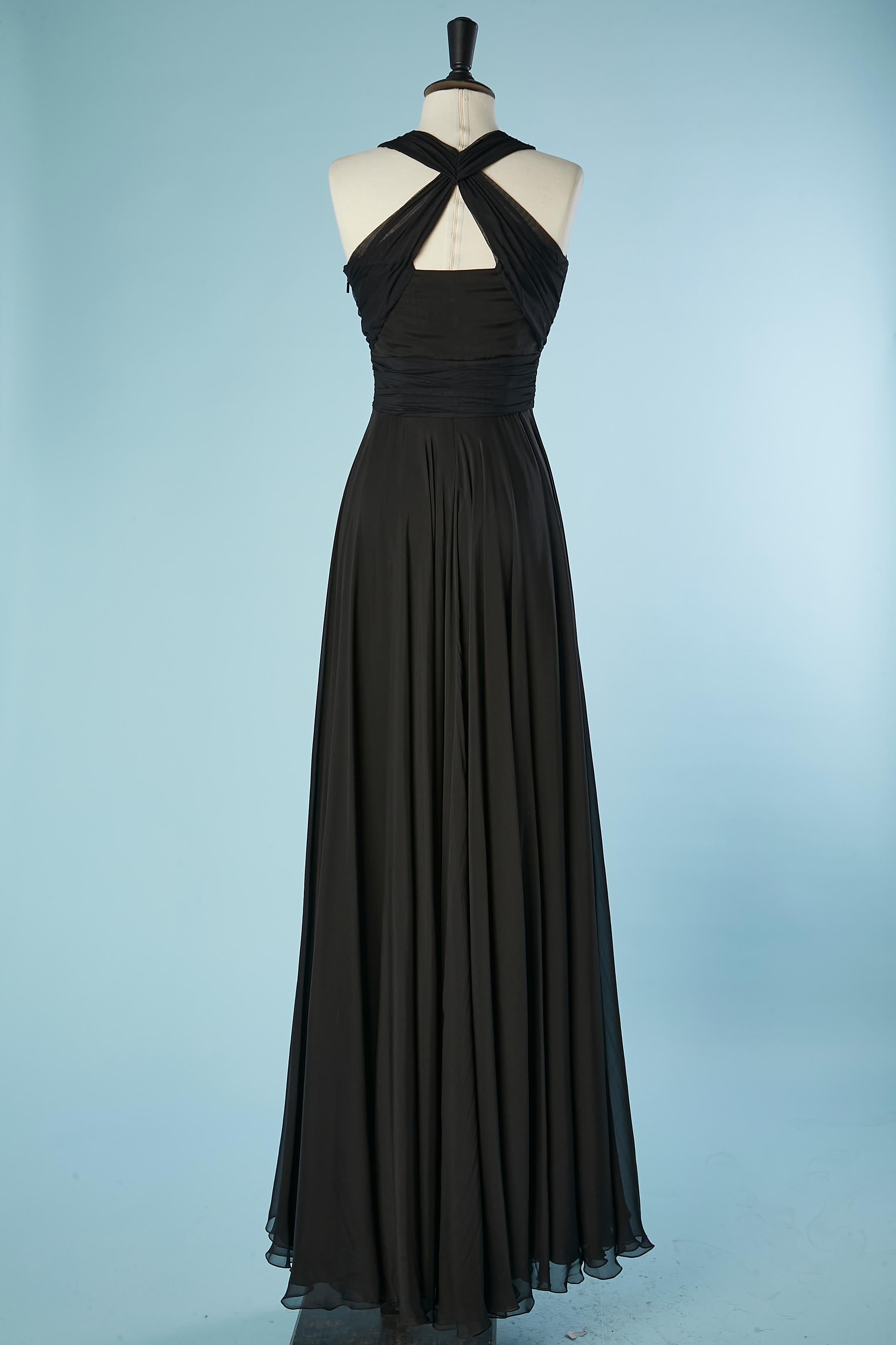 Vestido de noche de seda negra con Medusa Versace de metal plateado 3500 en venta 1