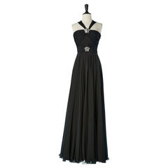 Black silk evening dress with silver metal Medusa Versace 3500€