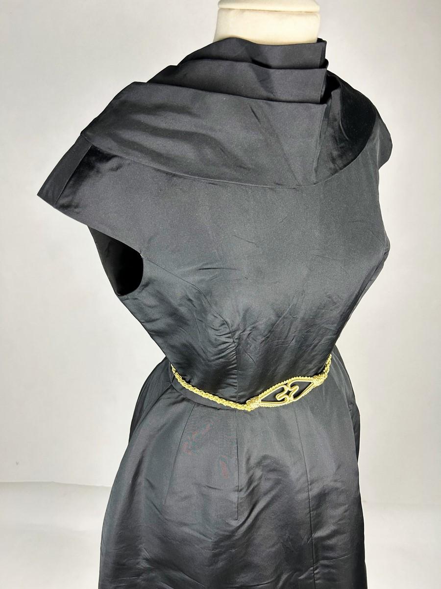 Black silk faille cocktail dress by Pauline Trigère - USA Circa 1950 For Sale 7