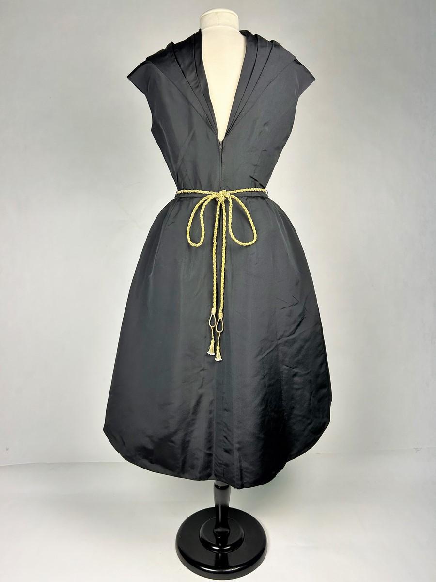 Black silk faille cocktail dress by Pauline Trigère - USA Circa 1950 For Sale 10