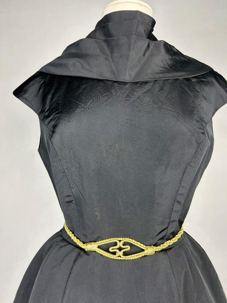 Women's Black silk faille cocktail dress by Pauline Trigère - USA Circa 1950 For Sale