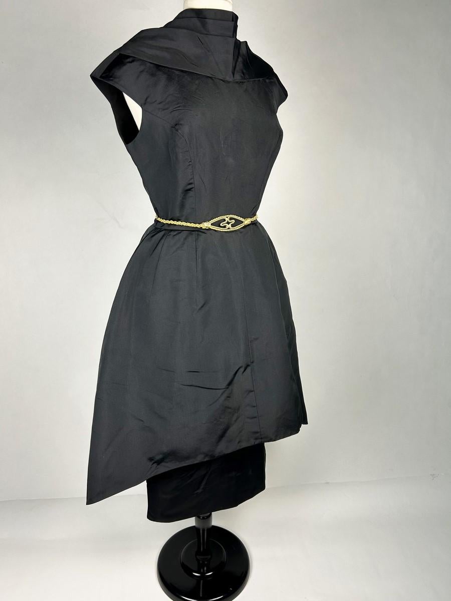 Black silk faille cocktail dress by Pauline Trigère - USA Circa 1950 For Sale 2