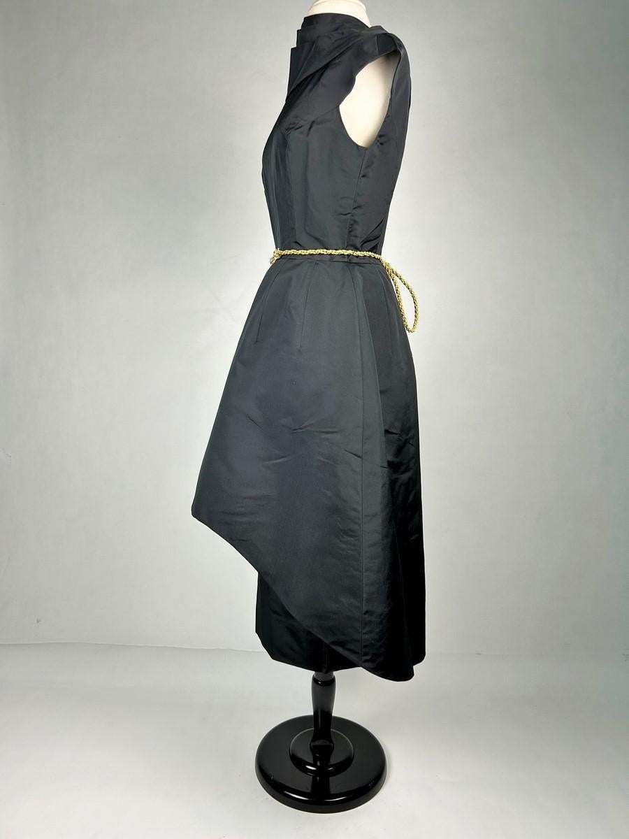 Black silk faille cocktail dress by Pauline Trigère - USA Circa 1950 For Sale 5