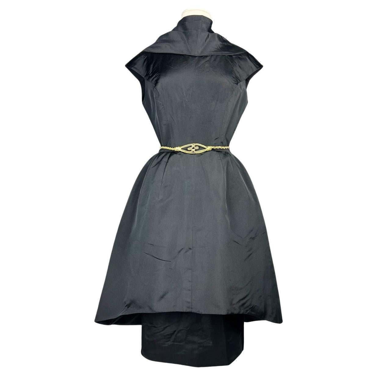 Black silk faille cocktail dress by Pauline Trigère - USA Circa 1950 For Sale