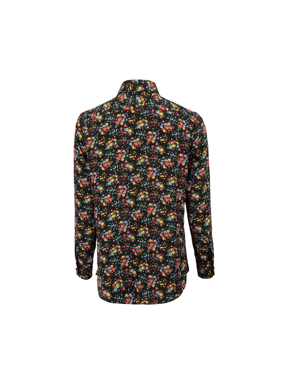 Black Silk Floral Print Shirt Size L In Good Condition In London, GB