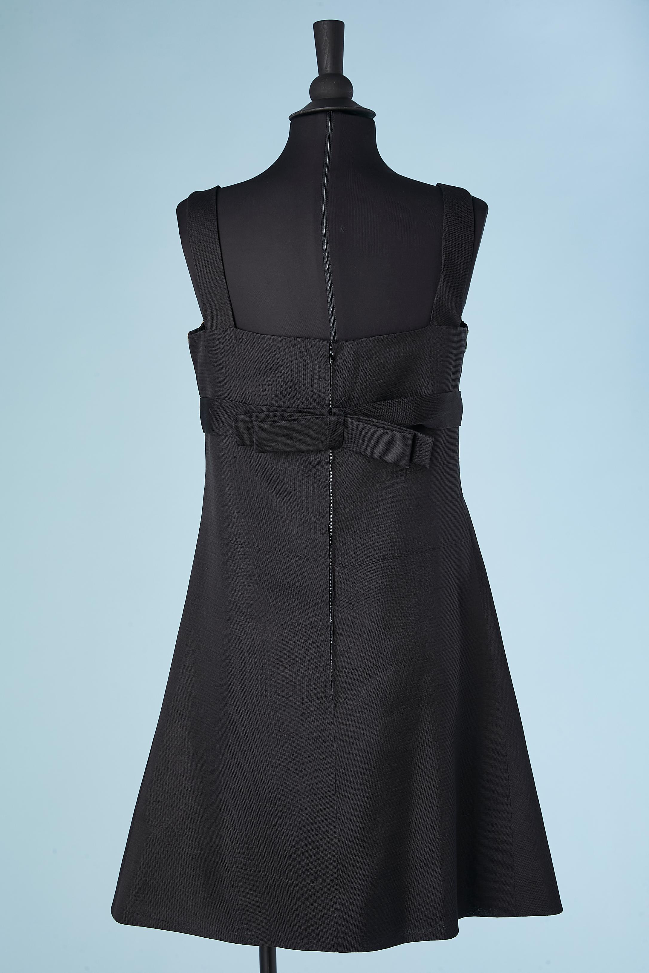 Women's Black silk Gazar cocktail dress with ribbons embroideries MITI Genova  For Sale