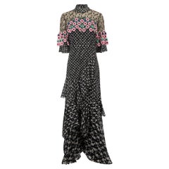 Black Silk Georgette Lace Maxi Dress Size L