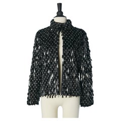 Black silk  jacket with black PVC and beads fringes Gianfranco Ferré Studio